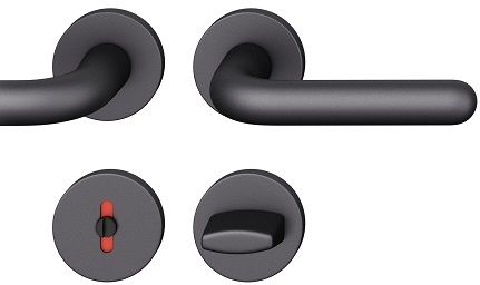 Handle set on round roses WC, door thickness 39-58 mm, aluminium black 0810