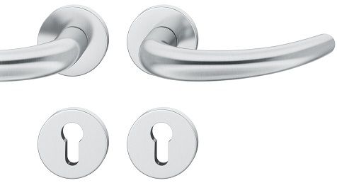 Handle set on round roses PZ, door thickness 39-58 mm, stainless steel matt