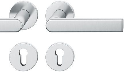 Handle set on round roses PZ, door thickness 39-58 mm, stainless steel matt