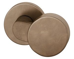 Offset handle knob, fixed, on round rose, bronze dark