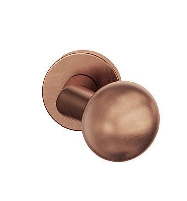 Offset handle knob, fixed, on round rose, bronze light