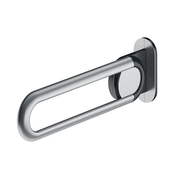 Drop-down support rail 600mm, oval support plate, matt st. steel, right