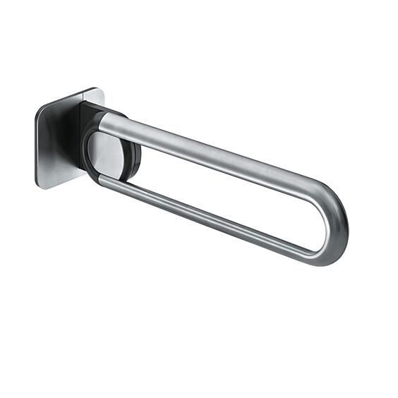 Drop-down support rail 900mm square support plate w rounded corners, matt st. steel, left