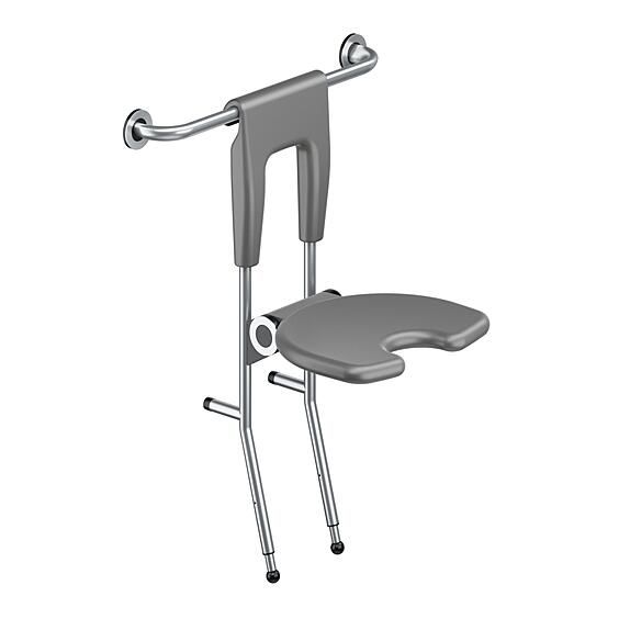 Suspended seat for shower/bath with floor support, st.steel/PUR