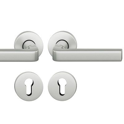 Käepideme komplekt ümaratel rosetidel  PZ, ukse paksus 39-58 mm, harjatud roostevaba teras