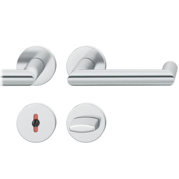 Handle set on round roses WC, door thickness 39-58 mm, stainless steel matt