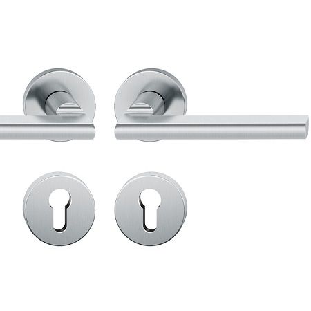 Handle set on round roses PZ, door thickness 39-58 mm, stainless steel matt