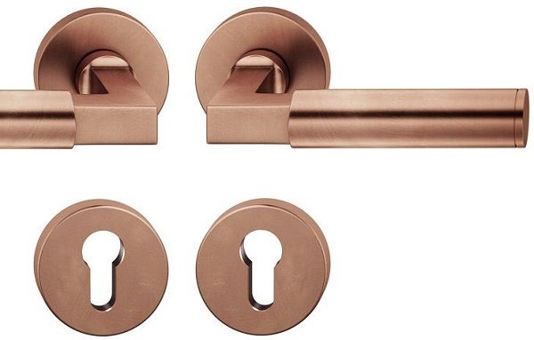 Handle set with round roses PZ, door thickness 39-58 mm, light bronze