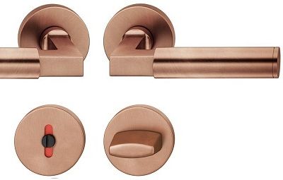 Handle set with round roses WC, door thickness 39-58 mm, light bronze
