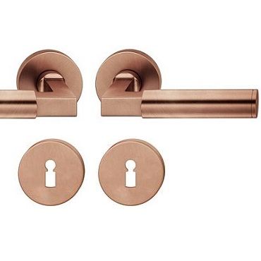 Handle set with round roses BB, door thickness 39-58 mm, light bronze