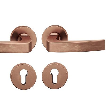 Handle set on round roses PZ, door thickness 39-58 mm, light bronze
