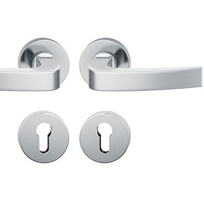 Handle set on round roses PZ, door thickness 39-58 mm, stainless steel matt