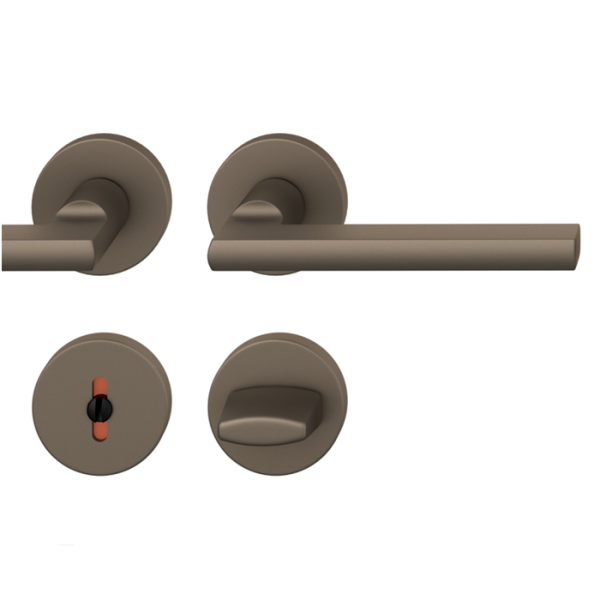 Handle set on round roses WC, door thickness 39-58 mm, aluminium medium bronze tone S5
