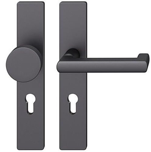 79 1031 Uksenupu komplekt tagaplaatidega kant 92mm PZ tuletõkkeustele, alumiinium must grain, PAREM