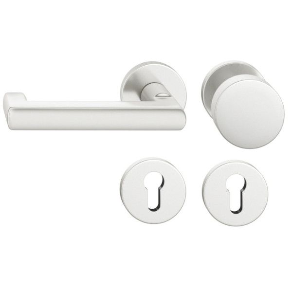 79 1031 Uksenupu komplekt ümaratel rosetidel PZ tuletõkkeustele, naturaalne alumiinium F1, VASAK