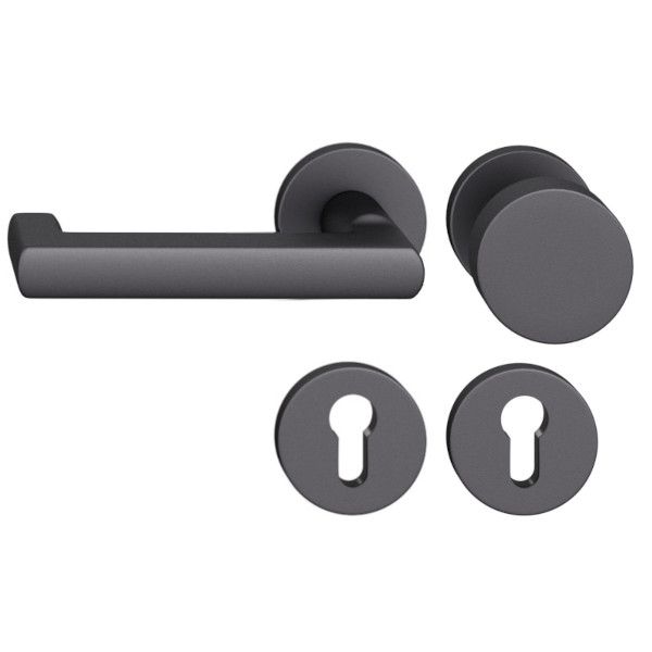 79 1031 Uksenupu komplekt ümaratel rosetidel PZ tuletõkkeustele, alumiinium must matt S8, VASAK