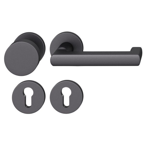 79 1031 Uksenupu komplekt ümaratel rosetidel PZ tuletõkkeustele, alumiinium must matt S8, PAREM