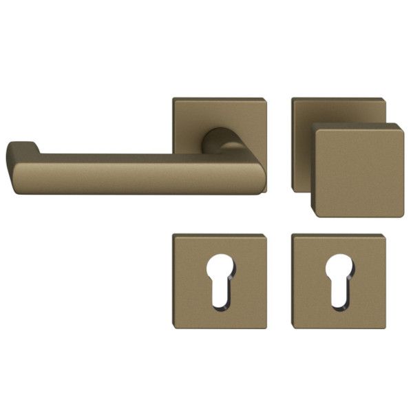 79 1031 Uksenupu komplekt nelinurksetel rosetidel PZ tuletõkkeustele, keskmine tume pronks S5, VASAK