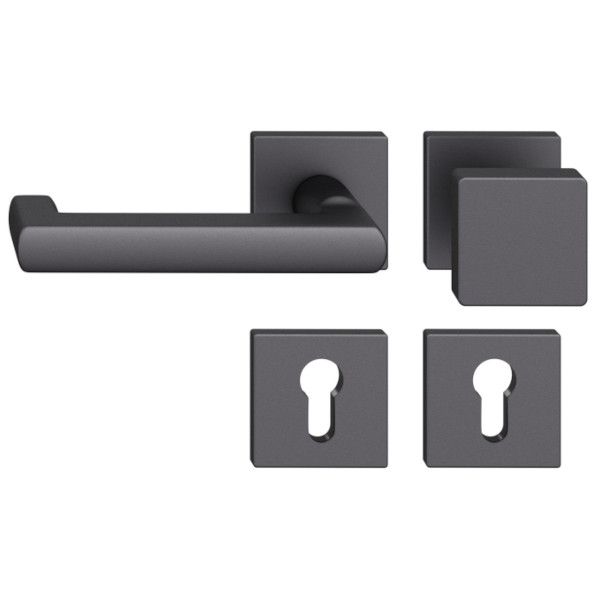 79 1031 Uksenupu komplekt nelinurksetel rosetidel PZ tuletõkkeustele, alumiinium, must matt S8, VASAK