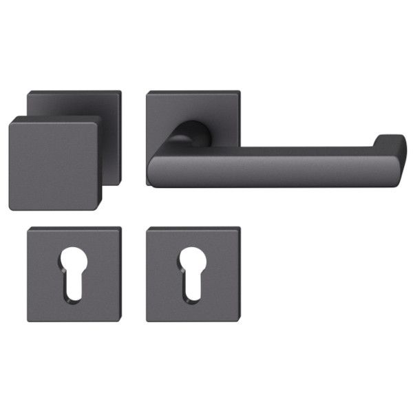 79 1031 Uksenupu komplekt nelinurksetel rosetidel PZ tuletõkkeustele, alumiinium, must matt S8, PAREM