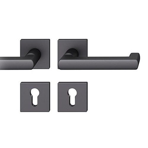 79 1031 Käepideme komplekt nelinurksetel rosetidel PZ tuletõkkeustele, alumiinium must matt S8