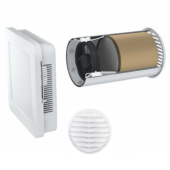 AEROTUBE WRG SMART aktiivne ventilatsiooniseade koos käsitsi avatava õhuklapiga, välisrest kaasas, valge PVC