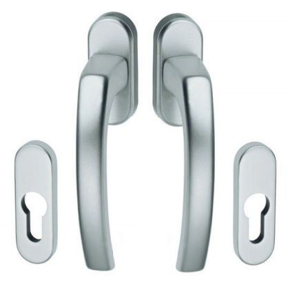 1002 Handle/oval rose PZ set for balcony doors, F1 silver, DB up to 75 mm