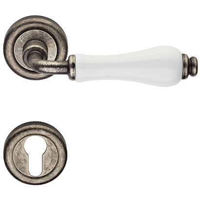 DALIA handle set with roses 103 PZ, aged iron + white porcelain