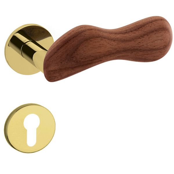 CHELSEA LEGNO M232B handle/rose set PZ, gold tone PVD, polished + walnut