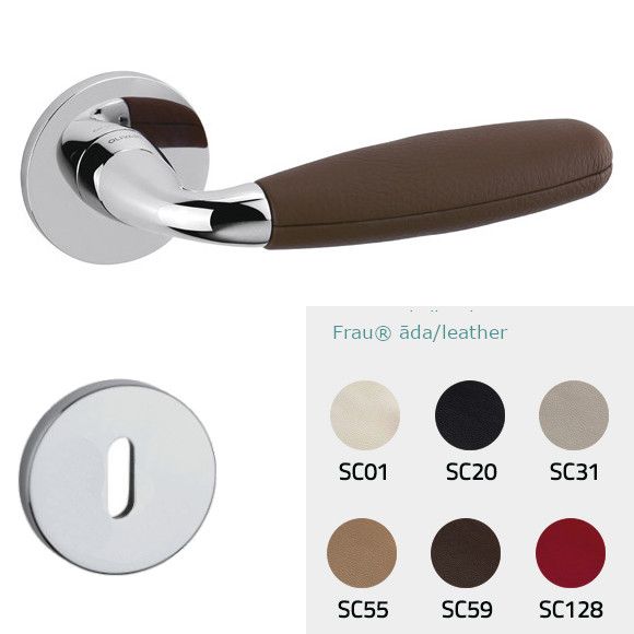 CLUB M181B handle/rose set, BB, chrome-plated polished + Frau® leather (CV)
