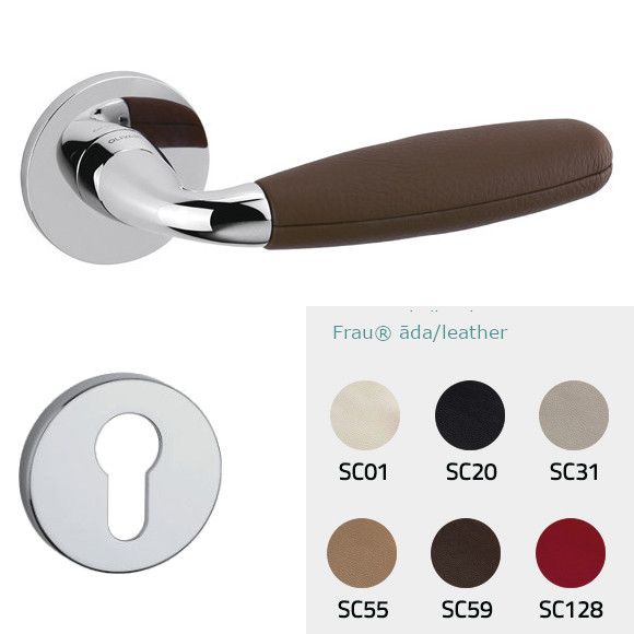 CLUB M181B handle/rose set, PZ, chrome-plated polished + Frau® leather (CV)