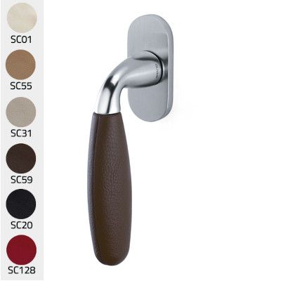 CLUB K181B window handle, chrome-plated polished + Frau® leather (CV)