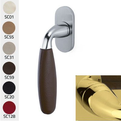 CLUB K181B window handle, gold tone PVD polished + Frau® leather (ZV)