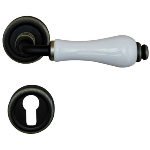 DALIA handle set with roses 103 PZ, matt bronze + white porcelain