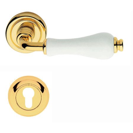 DALIA handle set with roses 103 PZ, polished brass + white porcelain