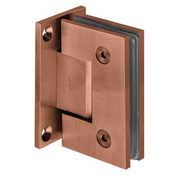 Hinge for glass doors IN.05.307.TCO with T-shape fastener, wall/glass, satin st. steel PVD titanium in copper tone