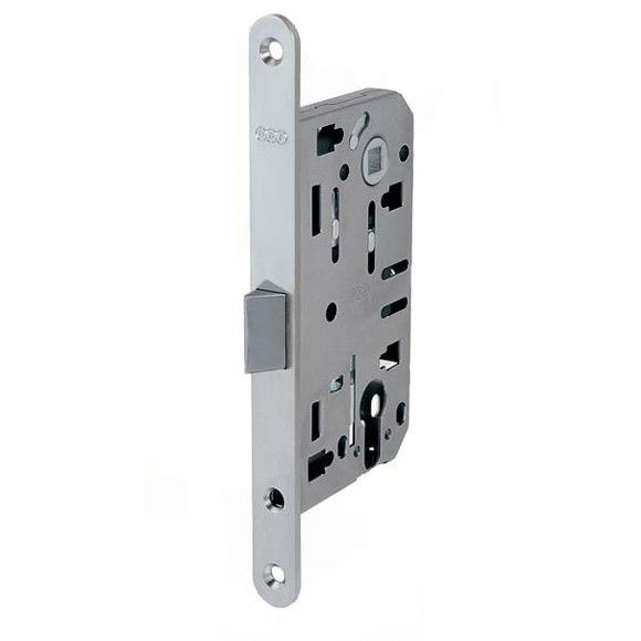 Mortise lock AGB EVO with PVC latch, PZ 50/85/18mm, face plate matt chrome