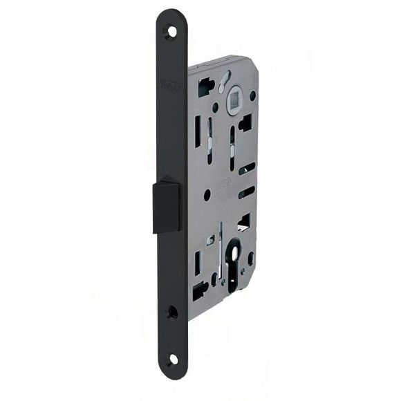 Mortise lock AGB EVO with PVC latch, PZ 50/85/18mm,  face plate black