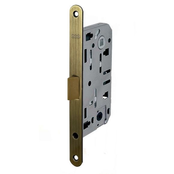 Mortise lock AGB EVO with PVC latch, WC 50/96/18mm, face plate bronze tone