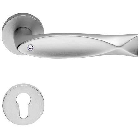 FISH Crystal handle set with roses 023 PZ, matt chrome with crystals