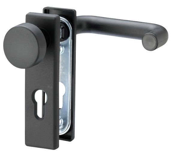 1429 fireproof handle/backplate set with knob, black nylon