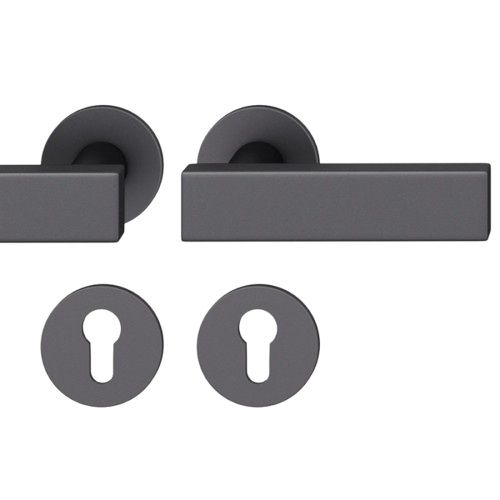Handle set on round roses PZ, door thickness 39-58 mm, aluminium black 0810