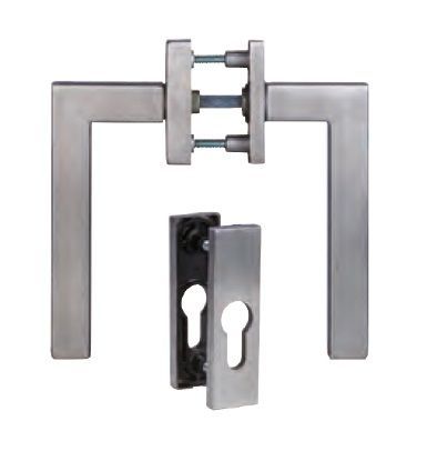 GALINA II-Square balcony door handle set with square PZ roses, stainless steel