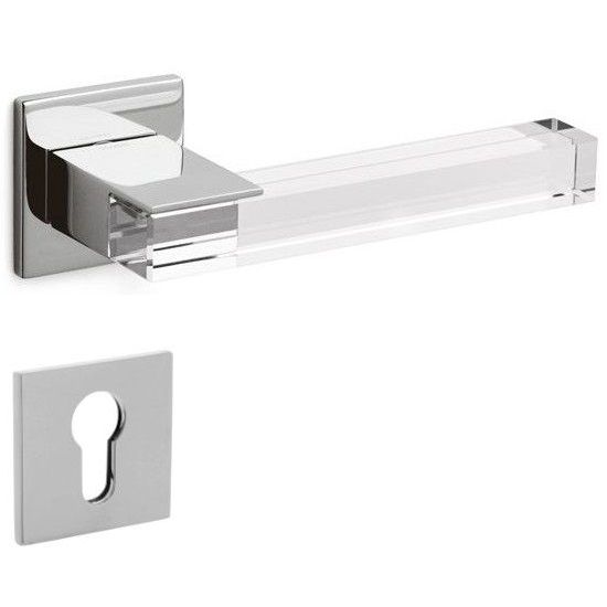 ICE CUBE handle/rose set. PZ, rose 5 mm, chrome/transparent