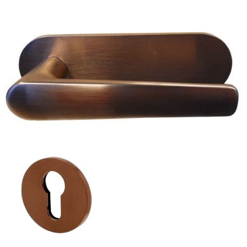 LUGANO M258 handle/horizontal backplate set with round PZ rose, brass, satin copper tone (RS)