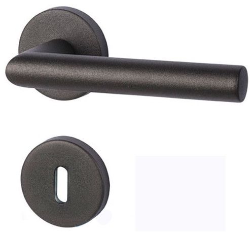 RONNY II-R k Käepideme komplekt ümaratel rosetidel BB, mullitatud matt, mustaks värvitud antratsiit.