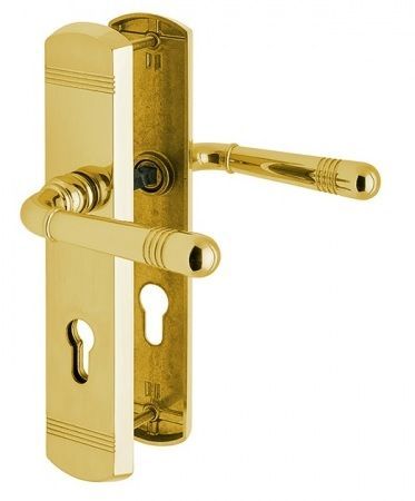 SICURA SCARLET backplate set for exterior doors,with handle/handle, PZ72mm,without security disc, polished brass with golde PVD coating ZP-PVD