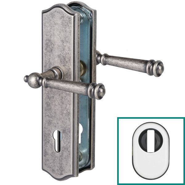 SICURA MOUNT backplate set for exterior doors,with handle/handle and security disc, PZ92mm ZA, aged iron look