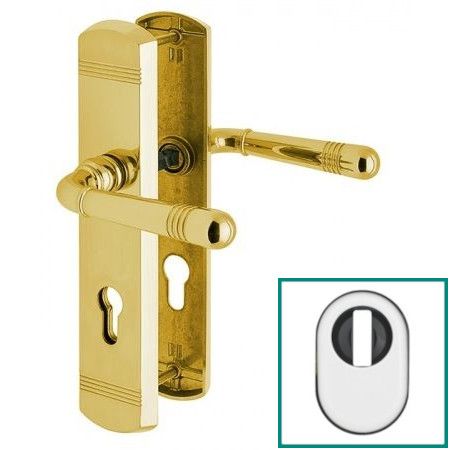 SICURA SCARLET turvalingiplaatide komplekt välisuksele, PZ72 ZA silindrilise kilbiga, messingist kuldselt poleeritud PVD kattekihiga ZP-PV