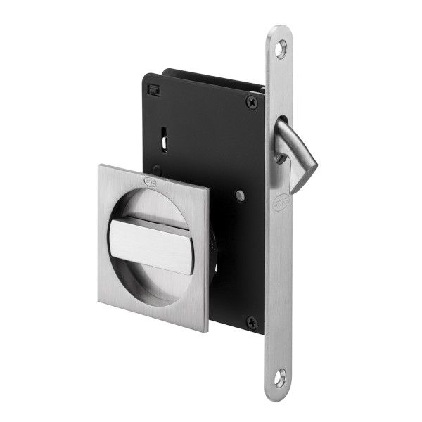 Sliding door lock with WC knob, square roses, nickel-plated satin (NS)